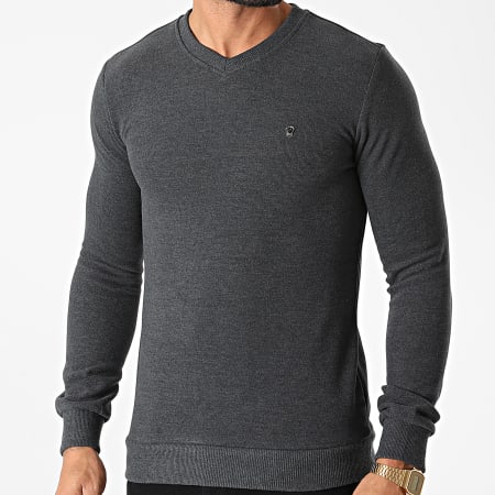 Classic Series - Sweat Col V 3001 Gris Anthracite Chiné