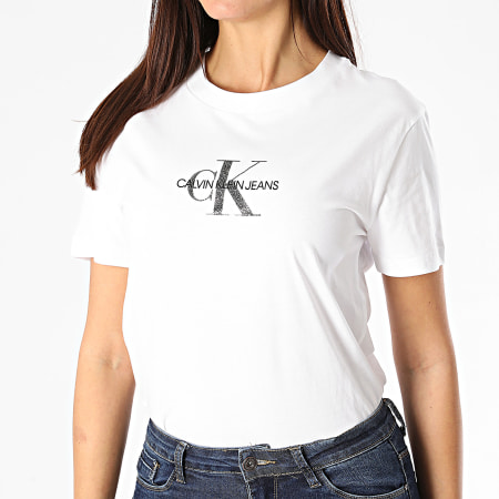 Calvin Klein - Tee Shirt Femme Glitter Monogram 4787 Blanc