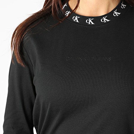Calvin Klein - Tee Shirt Manches Longues Femme CK Logo Trim 4994 Noir