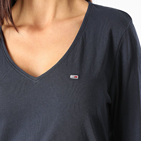 Tommy Jeans - Camiseta de manga larga para mujer Jersey con cuello en V 9101 azul marino