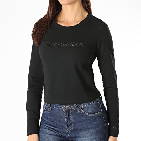 Calvin Klein - Tee Shirt Crop Femme Manches Longues 4797 Noir