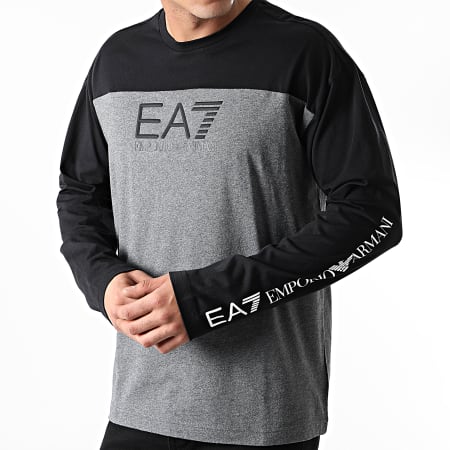 EA7 Emporio Armani - Tee Shirt Manches Longues 6HPT54-PJT3Z Gris Chiné Noir