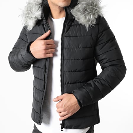 Doudoune capuche store fourrure noir