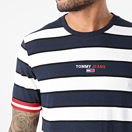 Tommy Jeans - Tee Shirt A Rayures Small Text Stripe 9403 Bleu Marine Blanc