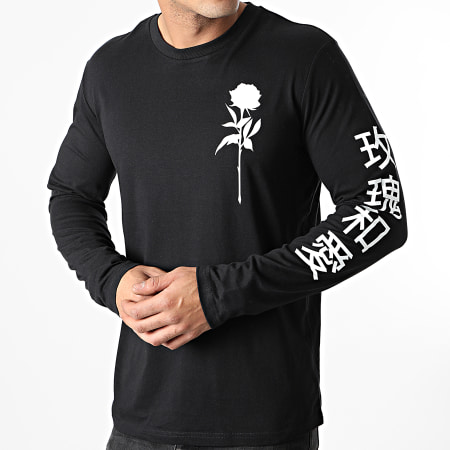 Luxury Lovers - Camiseta Oriental Mono Manga Larga Negra