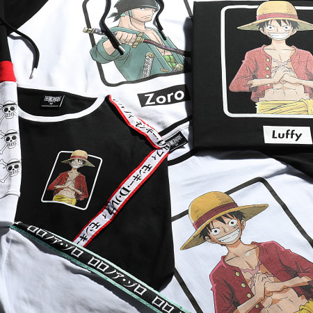 One Piece - Tee Shirt Manches Longues A Bandes Luffy Blanc