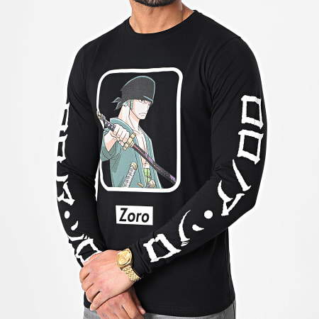 One Piece - Tee Shirt Manches Longues Selfie Zoro Front Noir