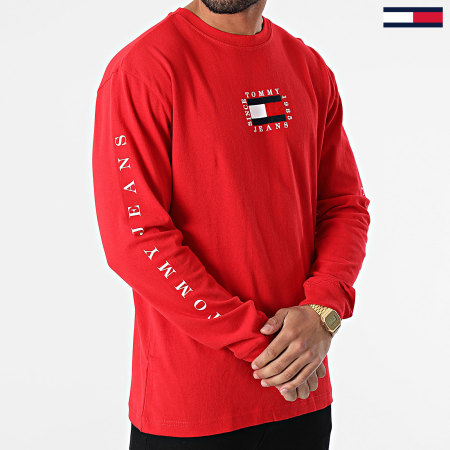 Tommy Jeans - Tee Shirt Manches Longues Box Flag 8798 Rouge