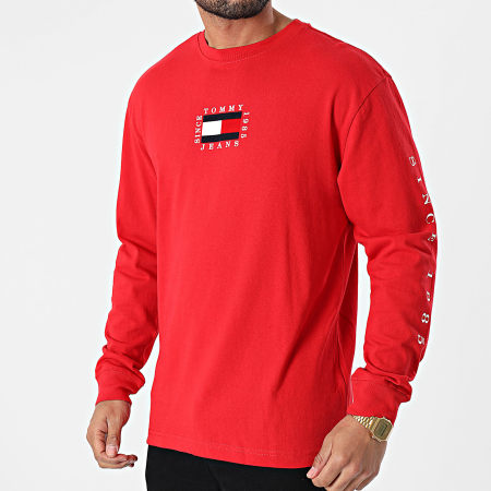 Tommy Jeans - Tee Shirt Manches Longues Box Flag 8798 Rouge