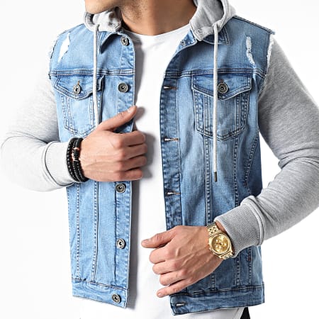 LBO - Veste Jean A Capuche 1459 Bleu Denim Gris