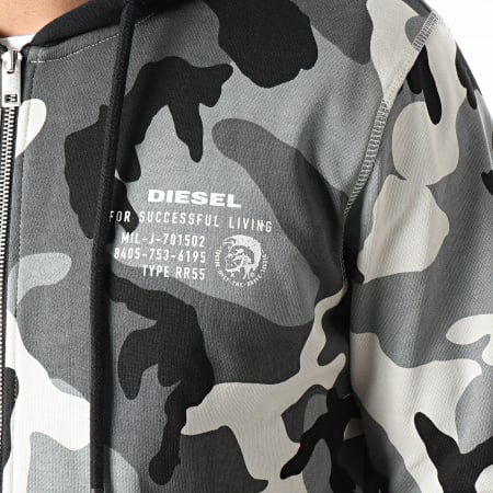 Diesel - Brandon 00SE8M-0ICAT Felpa con zip e cappuccio grigio mimetico