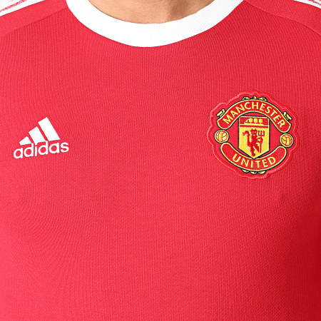 Adidas Performance - Tee Shirt Manches Longues A Bandes Manchester United Icons FR3853 Rouge Blanc
