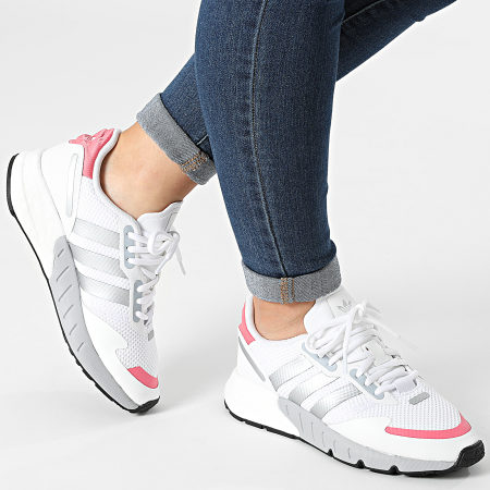 Adidas Originals - Baskets Femme ZX 1K Boost FY5654 Footwear White Silver MEtallic Hazy Rose