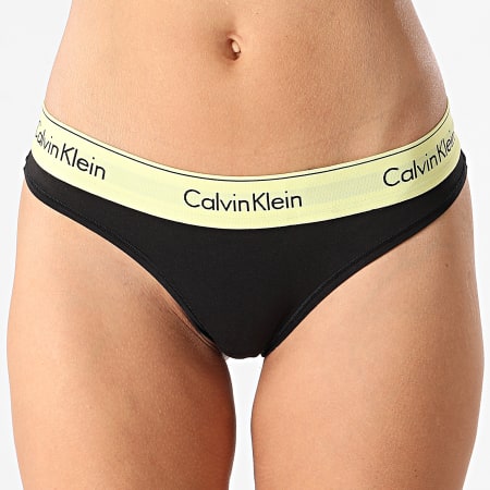 Calvin Klein - String Femme 3786E Noir Jaune