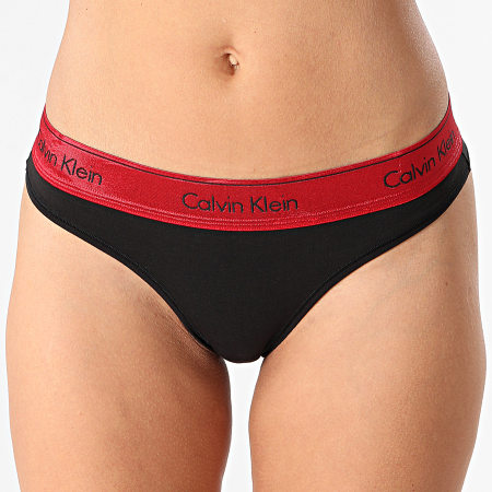 Calvin Klein - String Femme Thong QF6136E Noir Rouge