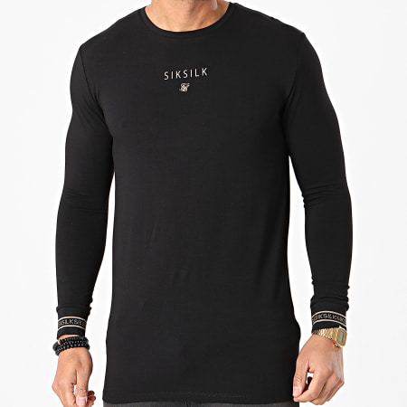 SikSilk - Tee Shirt Manches Longues Element Straight Hem Gym SS-17297 Noir