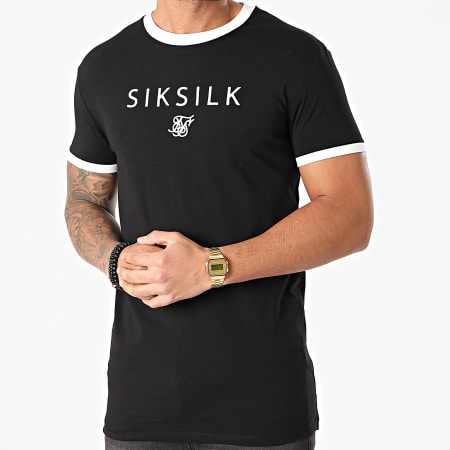 SikSilk - Tee Shirt Straight Hem Gym SS-17092 Noir Blanc