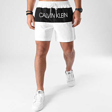 Calvin Klein - Short De Bain Medium Drawstring Block 0293 Blanc Noir