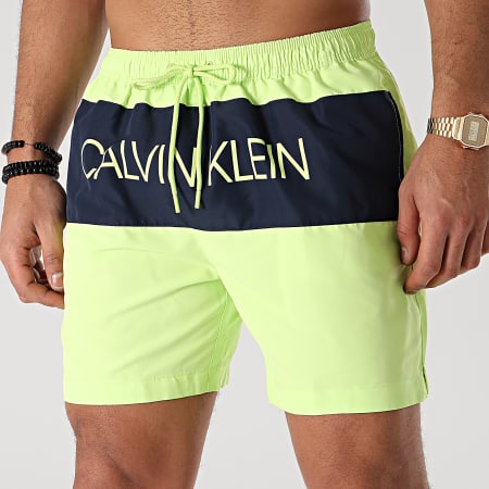 Calvin Klein - Short De Bain Medium Drawstring 0293 Vert Anis Bleu Marine