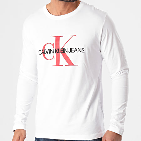 Calvin Klein - Tee Shirt Manches Longues Monogram 9224 Blanc