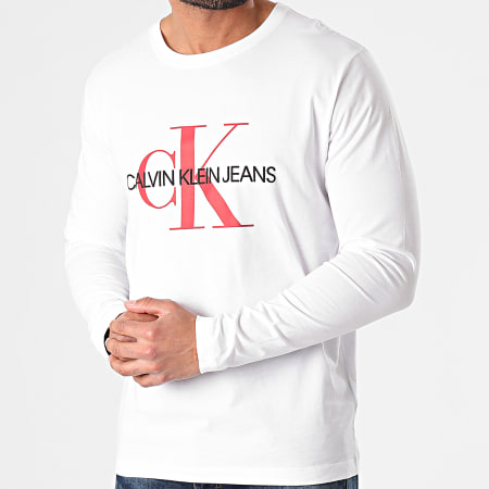 Calvin Klein - Tee Shirt Manches Longues Monogram 9224 Blanc