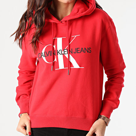 Calvin Klein Sweat Capuche Femme Crop Monogram 7230 Rouge Ryses