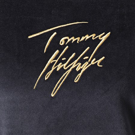 Tommy Hilfiger - Robe Tee Shirt Femme Velours Dress Gold 2579 Bleu Marine Doré