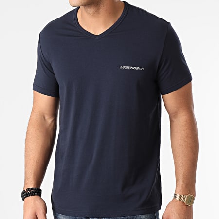Emporio Armani - Lot De 2 Tee Shirts Col V 111849-1P717 Blanc Bleu Marine