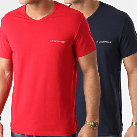 Emporio Armani - Lot De 2 Tee Shirts Col V 111849-1P717 Rouge Bleu Marine