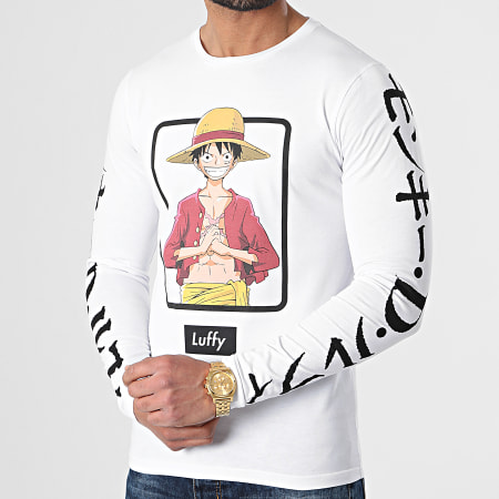 One Piece - Tee Shirt Manches Longues Selfie Luffy Front Blanc