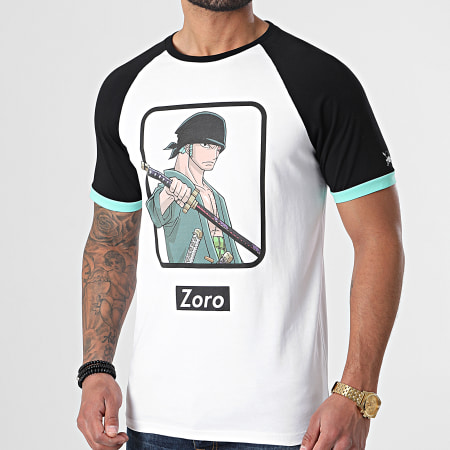 One Piece - Tee Shirt Raglan Zoro Front Blanc Noir