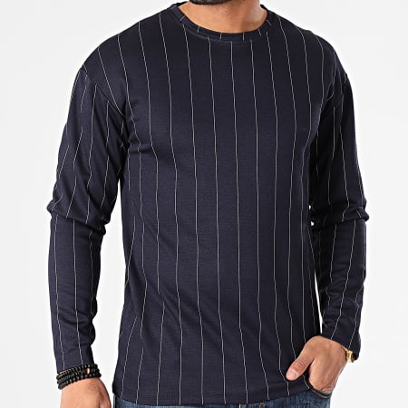 Frilivin - Tee Shirt Manches Longues Oversize A Rayures 15108 Bleu Marine