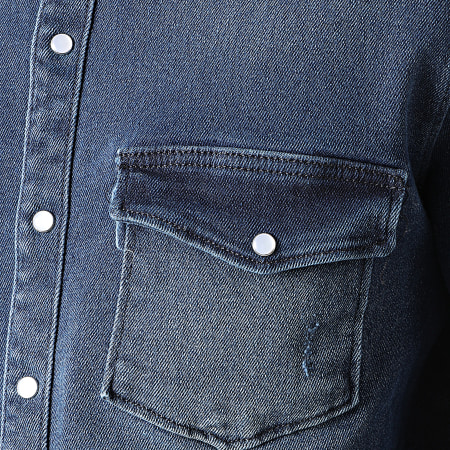 Ikao - LL209 Camicia di jeans a maniche lunghe in denim blu