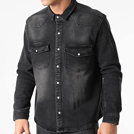 Ikao - Chemise Jean Manches Longues LL209 Noir
