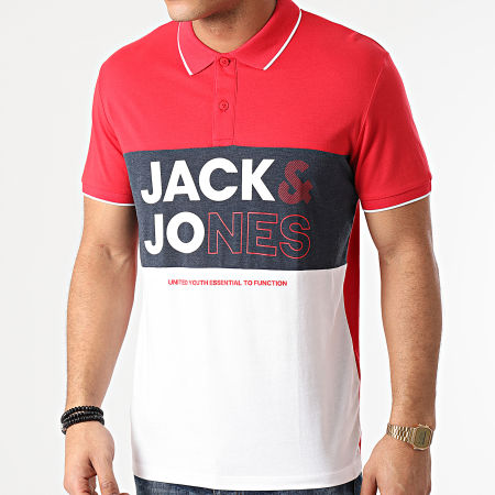 Jack And Jones - Polo Manches Courtes Tricolore Jarid Rouge Blanc Bleu Marine