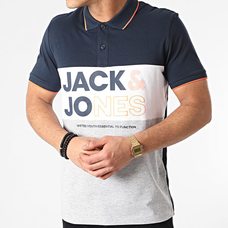 Jack And Jones - Polo Manches Courtes Jarid Bleu Marine Gris Chiné