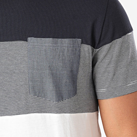 Produkt - Tee Shirt Poche Contrast Pocket Bleu Marine Blanc