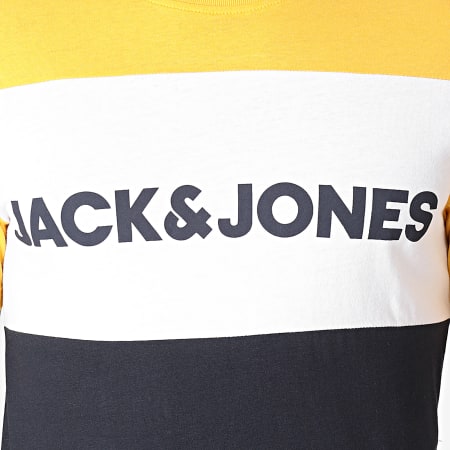 Jack And Jones - Tee Shirt Logo Blocking Bleu Marine Blanc Jaune