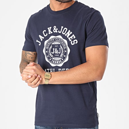 Jack And Jones - Tee Shirt Flock Bleu Marine