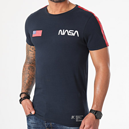 Final Club - Maglietta della NASA edizione USA con strisce e ricami 508 blu navy