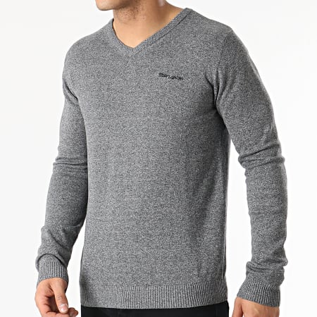 Teddy Smith - Pull Col V Pulser 2 Gris Anthracite Chiné
