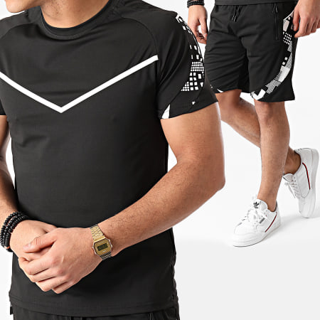 Zayne Paris  - Conjunto Camiseta Rayas Shorts E193 Negro Blanco