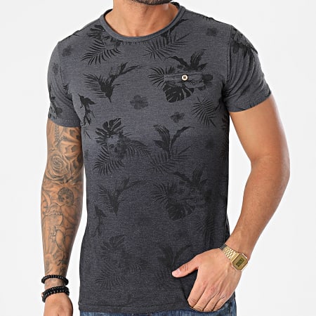 Deeluxe - Tee Shirt Floral Skully Gris Anthracite Chiné