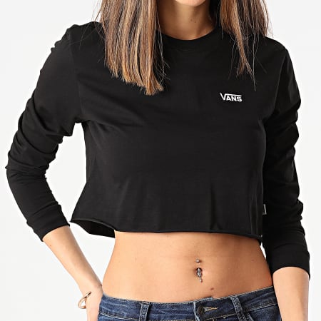 Vans - A4OUQ Camiseta corta de manga larga en V para mujer, color negro