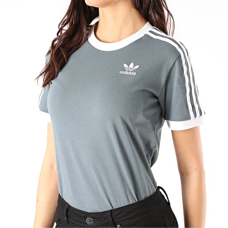 Adidas Originals - Tee Shirt Femme A Bandes 3 Stripes GN2614 Gris Anthracite