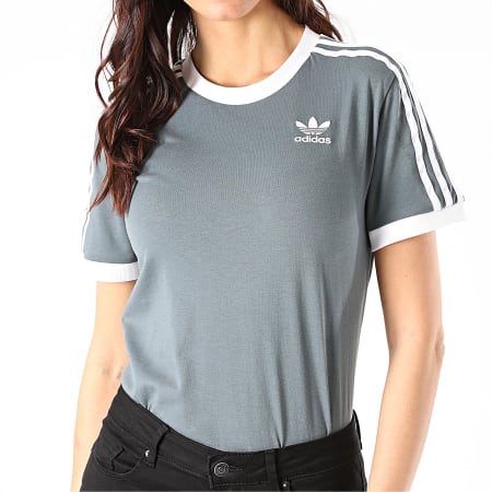 Adidas Originals - Tee Shirt Femme A Bandes 3 Stripes GN2614 Gris Anthracite