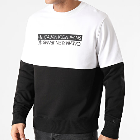 Calvin Klein - Sweat Crewneck Mirrored Logo Colorblock 7154 Noir Blanc