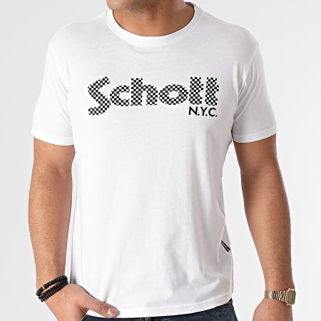 Schott NYC - Tee Shirt Racing TSLOGO Blanc