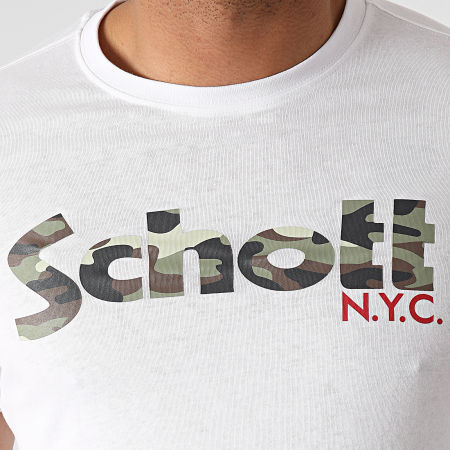 Schott NYC - Tee Shirt Camouflage TSLOGO Blanc