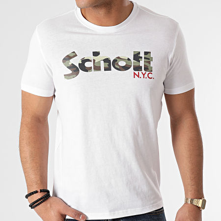 Schott NYC - Tee Shirt Camouflage TSLOGO Blanc